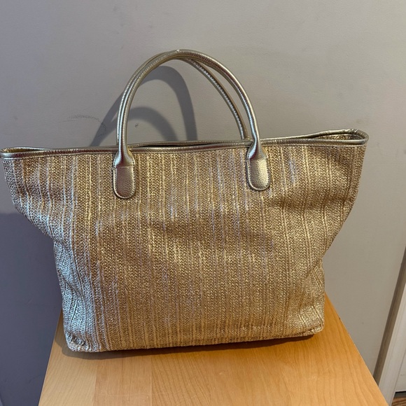 LILLY PULITZER BRISTOLE STRAW TOTE BAG GOLD METALLIC - Picture 2 of 6